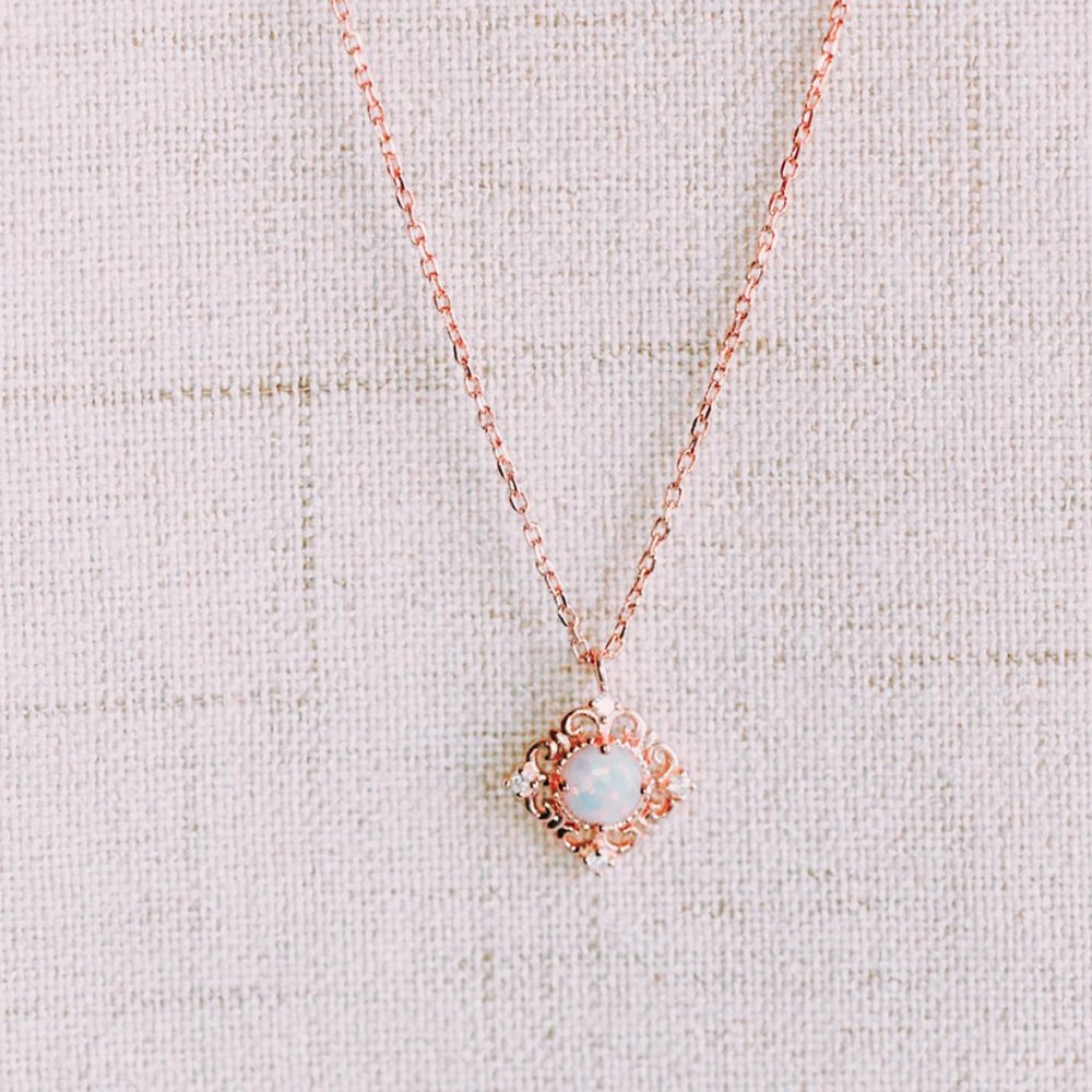 Rose Gold Fire Opal Necklace Gold Vermeil Chain - Picture 5 of 6